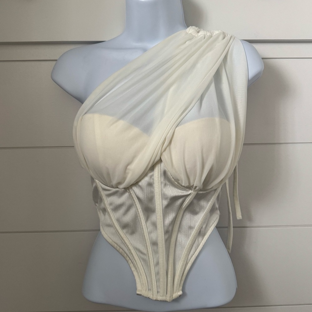 Fashion Nova White Sleeveless Corset Top, Women’s M
